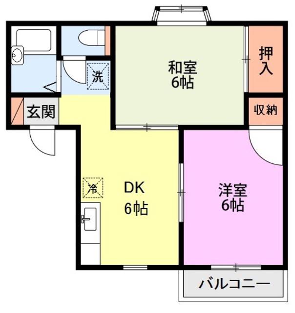 メンバーズタウン ラシュレ(2DK/2階)の間取り写真
