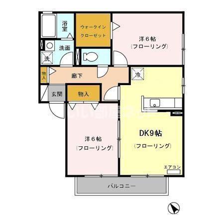 エトワール花の木A(2DK/1階)の間取り写真
