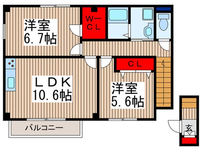 ラ・ブロッサム(2LDK/2階)の間取り写真