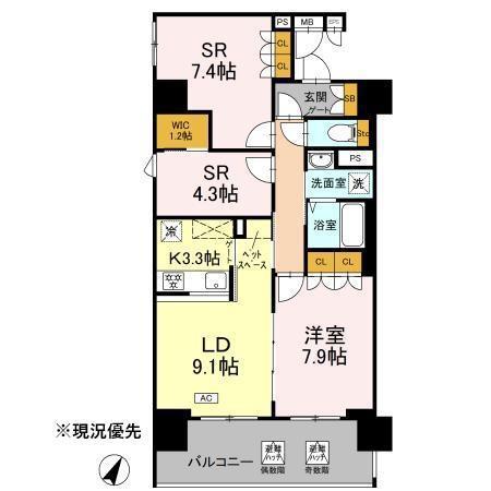 リーラ横浜川和町(1SLDK/6階)の間取り写真