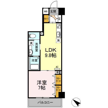 PLUMERIA(1LDK/5階)の間取り写真