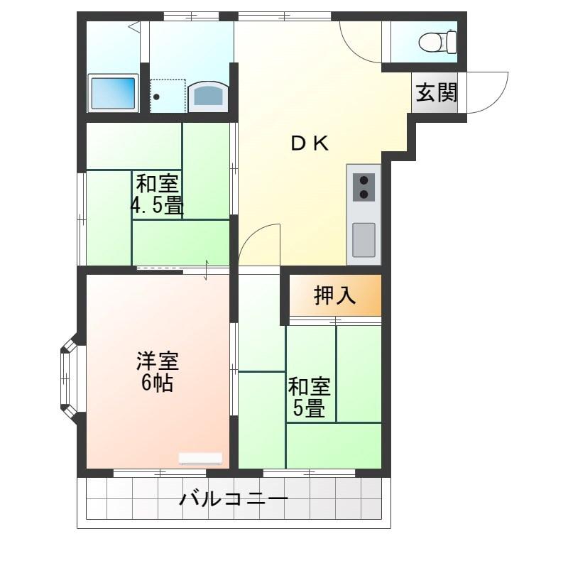 国分ハイツPARTII(3DK/2階)の間取り写真