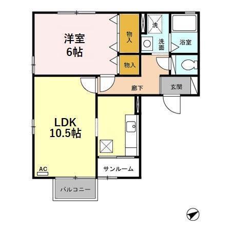 ノール・ヴィラージュII(1LDK/1階)の間取り写真
