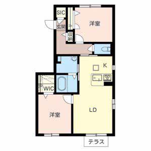 メゾンドソレイユ網干(2LDK/1階)の間取り写真