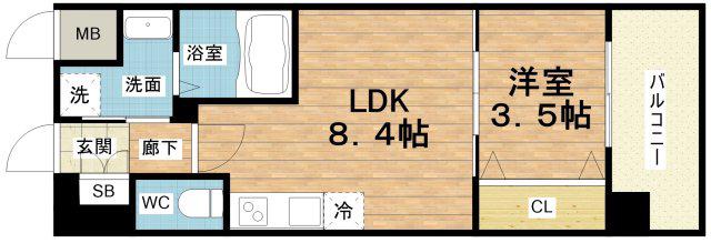 DIMORA難波(1LDK/8階)の間取り写真