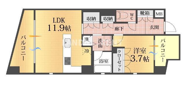 赤坂ラテ(1LDK/6階)の間取り写真
