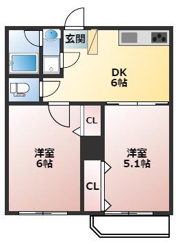 さくらヒルズ壱番館(2DK/4階)の間取り写真