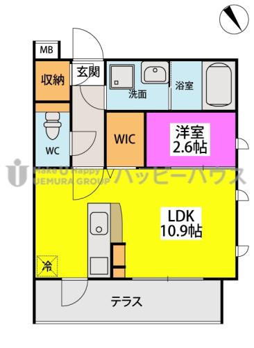 ルーベンス ローザ II(1LDK/1階)の間取り写真