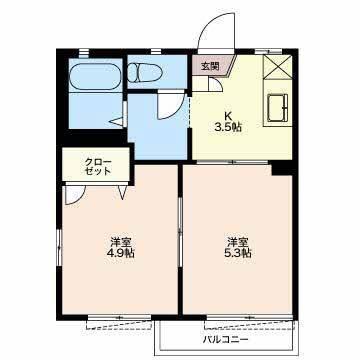 ルミエール弐番館B(2K/2階)の間取り写真