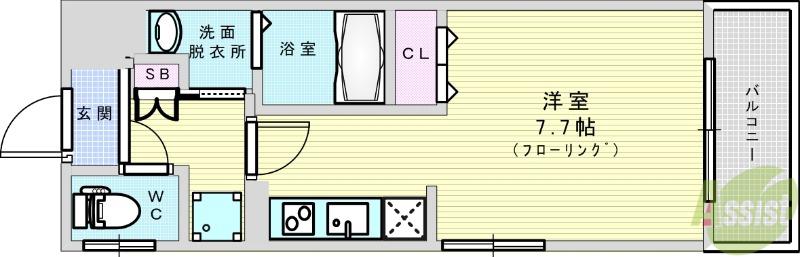 パークフラッツ東三国(ワンルーム/11階)の間取り写真