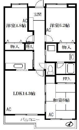 プレイスアイズ(3LDK/3階)の間取り写真