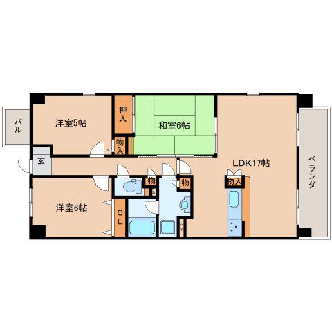 プランヴェール奈良新大宮(3LDK/7階)の間取り写真