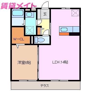 グランドソレーユC(1LDK/1階)の間取り写真