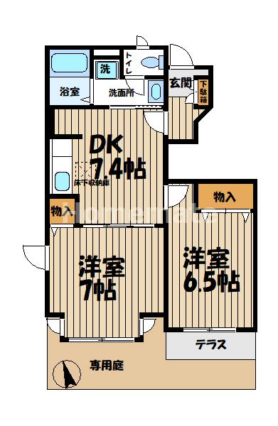 シャトーレ湘南III(2DK/1階)の間取り写真