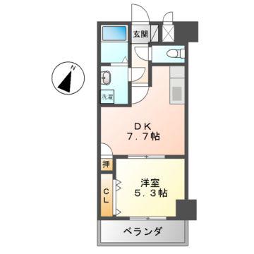 ワイズタワー徳川(1DK/2階)の間取り写真