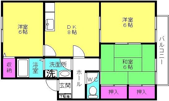 アミティやまと A(3DK/1階)の間取り写真