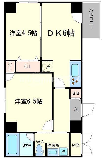 ゼウス難波CUBE(2DK/9階)の間取り写真