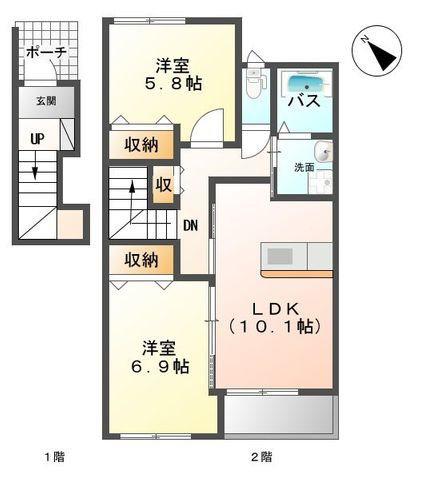 シャンブルボーM&N(2LDK/2階)の間取り写真