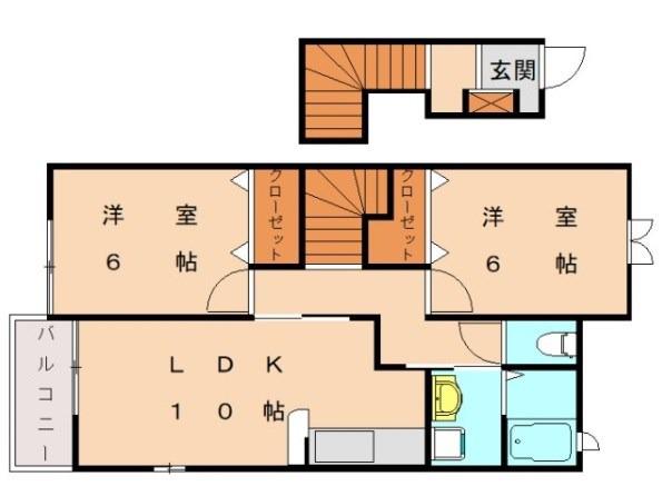 カルム尾崎(2LDK/2階)の間取り写真