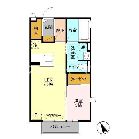プレアデス見川A・B・C・D・E(1LDK/2階)の間取り写真