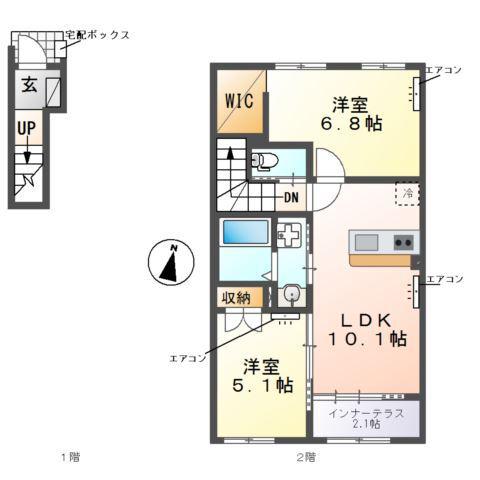 ヴァンベール(2LDK/2階)の間取り写真