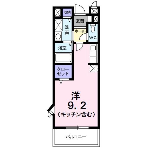 フローラリア(ワンルーム/2階)の間取り写真