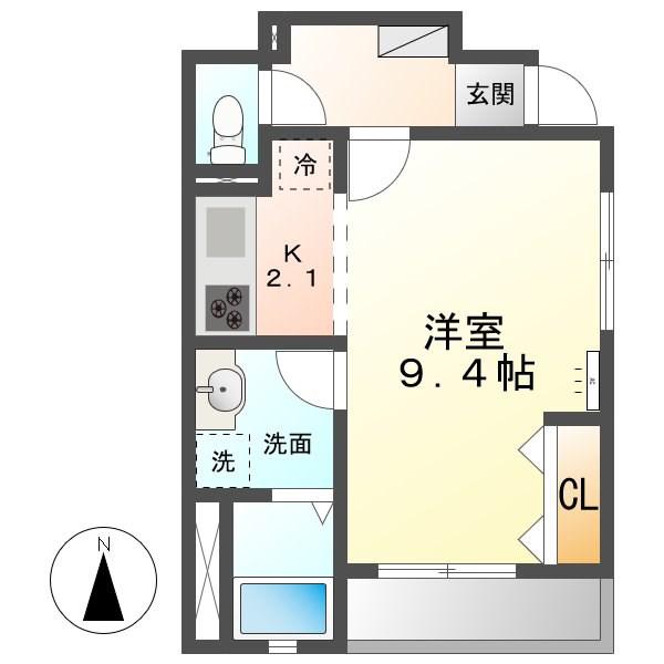 COMODO大坪(1K/1階)の間取り写真
