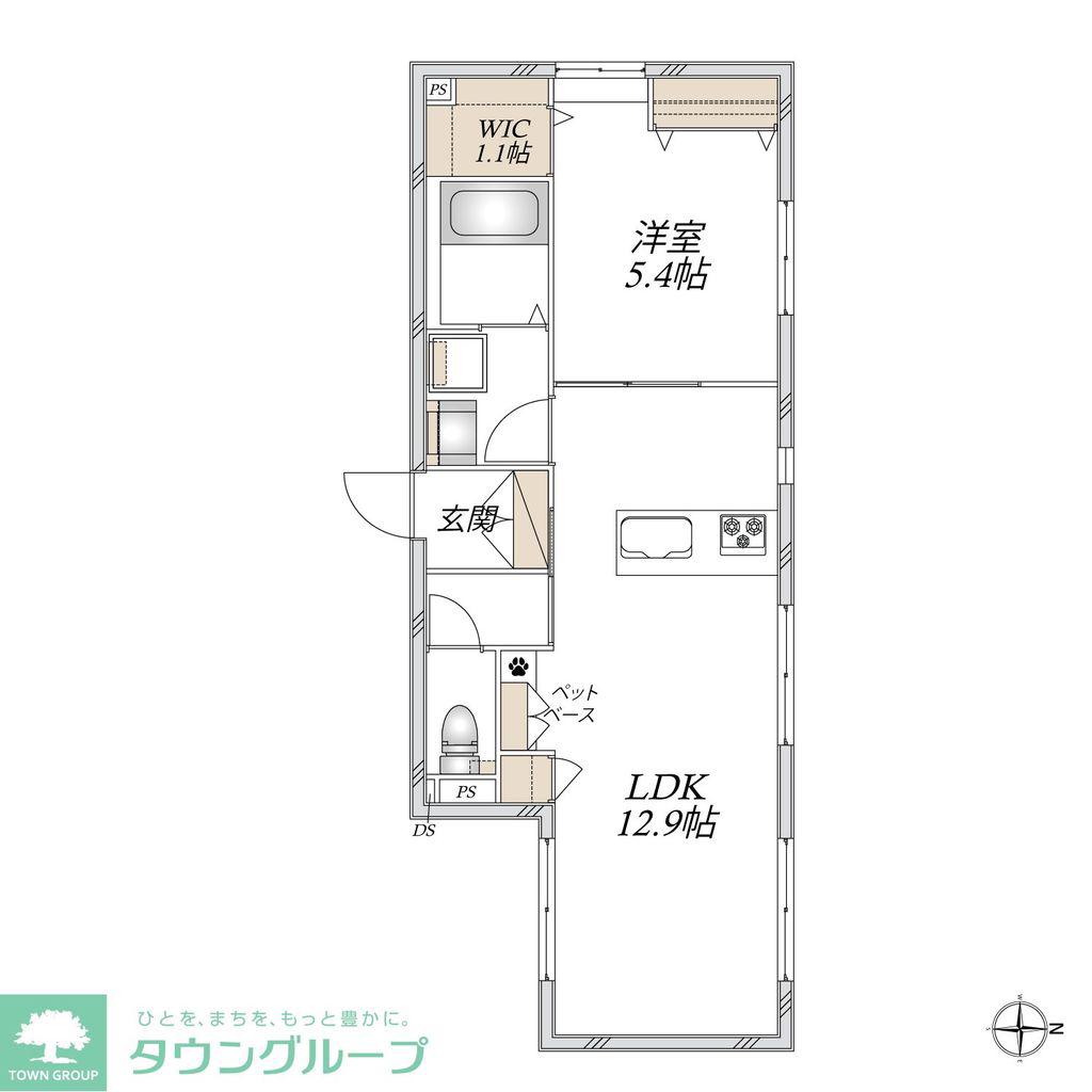 宿河原4丁目メゾン(1LDK/1階)の間取り写真