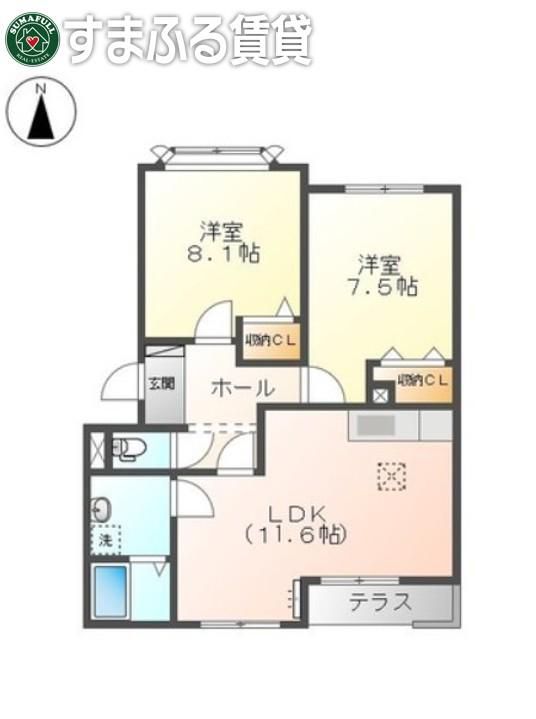 ベル ウッドII(2LDK/2階)の間取り写真