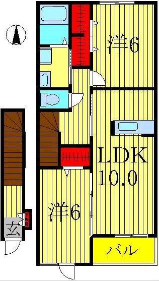 サンライトヒルズA(2LDK/2階)の間取り写真
