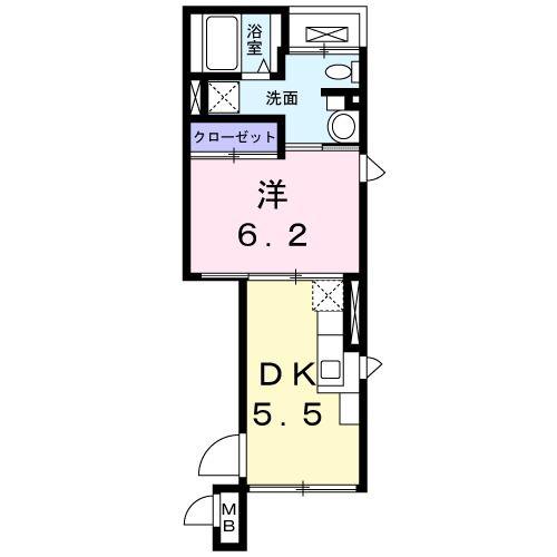 KAHO(1DK/2階)の間取り写真