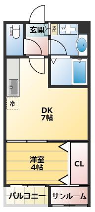 ル・ミネ(1DK/2階)の間取り写真