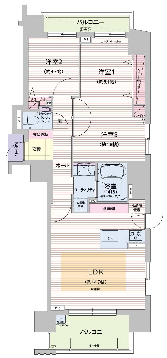 グランファーレ札幌山鼻レガリア(3LDK/10階)の間取り写真
