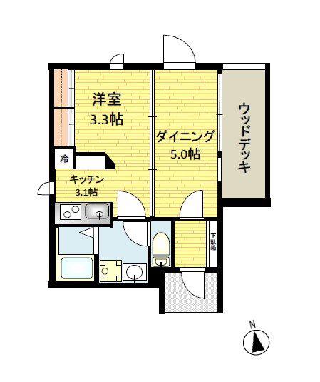 COMODO FONTANA(1DK/2階)の間取り写真
