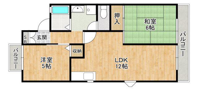 西脇パークハイツⅠ(2LDK/2階)の間取り写真