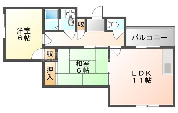 カルチェダムールD棟(2LDK/3階)の間取り写真
