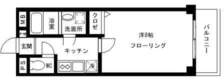 グランドール千早(1K/2階)の間取り写真