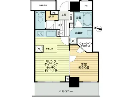 ライオンズタワー神戸元町(1LDK/6階)の間取り写真