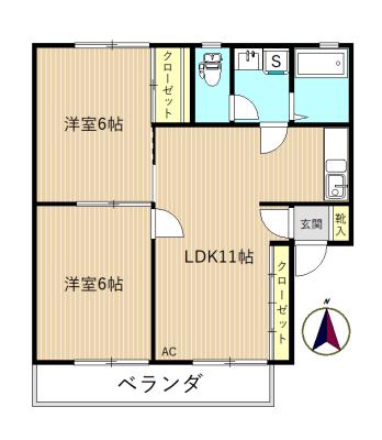 スカイコート峰(2LDK/2階)の間取り写真