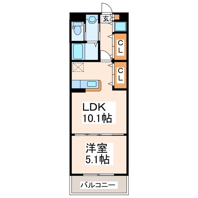 エヴァーグリン水前寺西参番館(1LDK/2階)の間取り写真