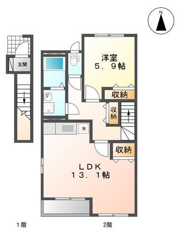 LIEN・DE・FAMILLE(1LDK/2階)の間取り写真