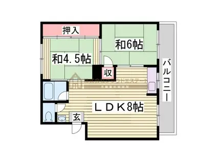 ジョイフル鈴蘭台B棟(2LDK/3階)の間取り写真