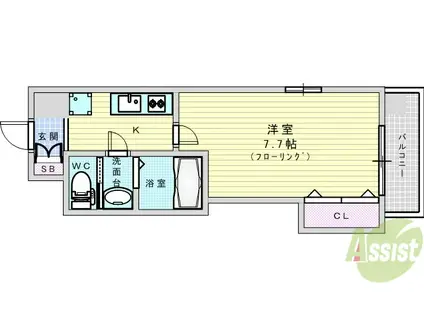 LUXE新大阪Ⅱ(1K/6階)の間取り写真
