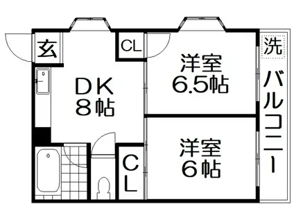 香里山之手ハイツ(2LDK/3階)の間取り写真