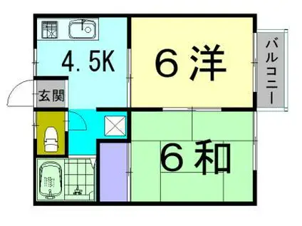 広島県福山市 2階建 築31年(2K/1階)の間取り写真