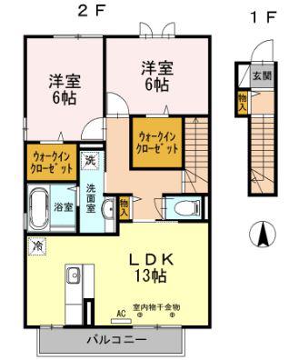 ドミールシャルマンB棟(2LDK/2階)の間取り写真