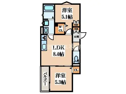ラモーナ諸福I(2LDK/1階)の間取り写真