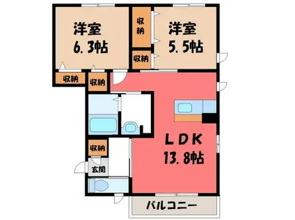 ブライトホルン(2LDK/2階)の間取り写真