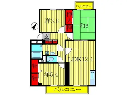 ガーデンビレッジ柏2号棟(3LDK/3階)の間取り写真