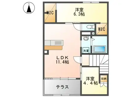 平塚市東真土アパート(2LDK/2階)の間取り写真